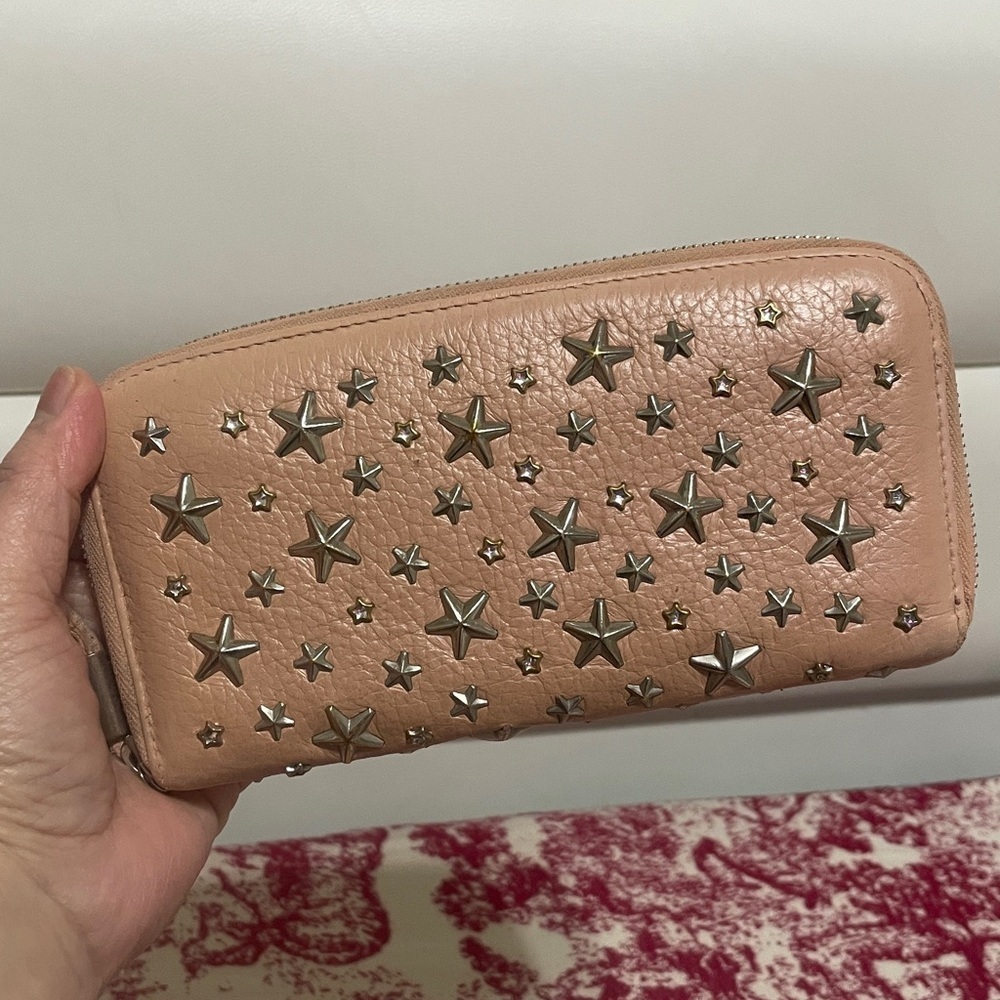 Jimmy Choo Studded Peach Leather Wallet - Picture 13 of 13